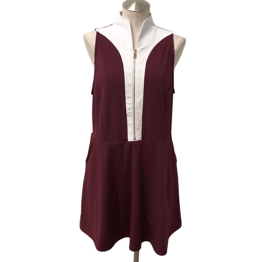 SSYS The Label Dress Womens XL Maroon White Quarter Zip Sleeveless Pockets